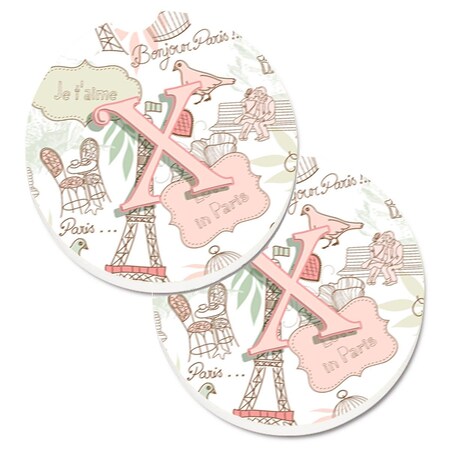 Carolines Treasures Letter x Love in Paris Pink  Cup Holder Car Coaster, PK2 CJ2002-XCARC